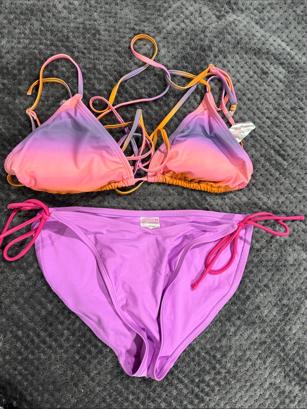 No Boundaries Gradient Pink Purple Orange Triangle Bikini Set